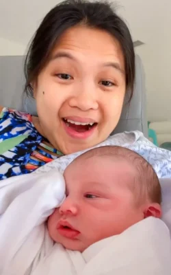 inday roning with her new born baby in hospital