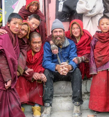 miles raney travelling guide with buddhist monks